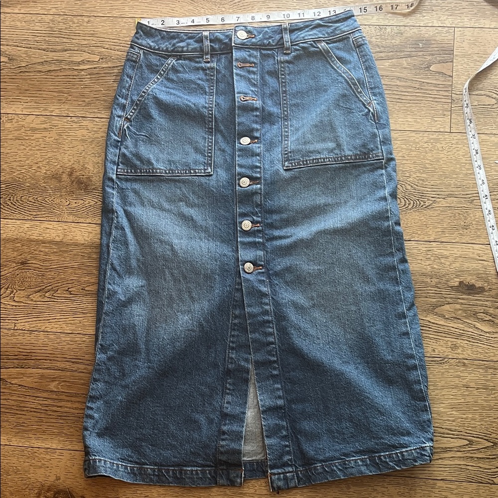 LOFT Blue Denim Midi Skirt Buttons